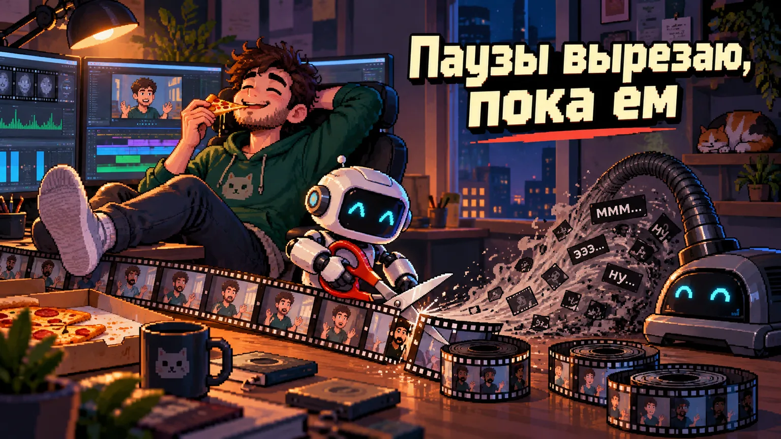 Обложка статьи: Нейросеть для монтажа видео: как резать рилсы и ролики в разы быстрее