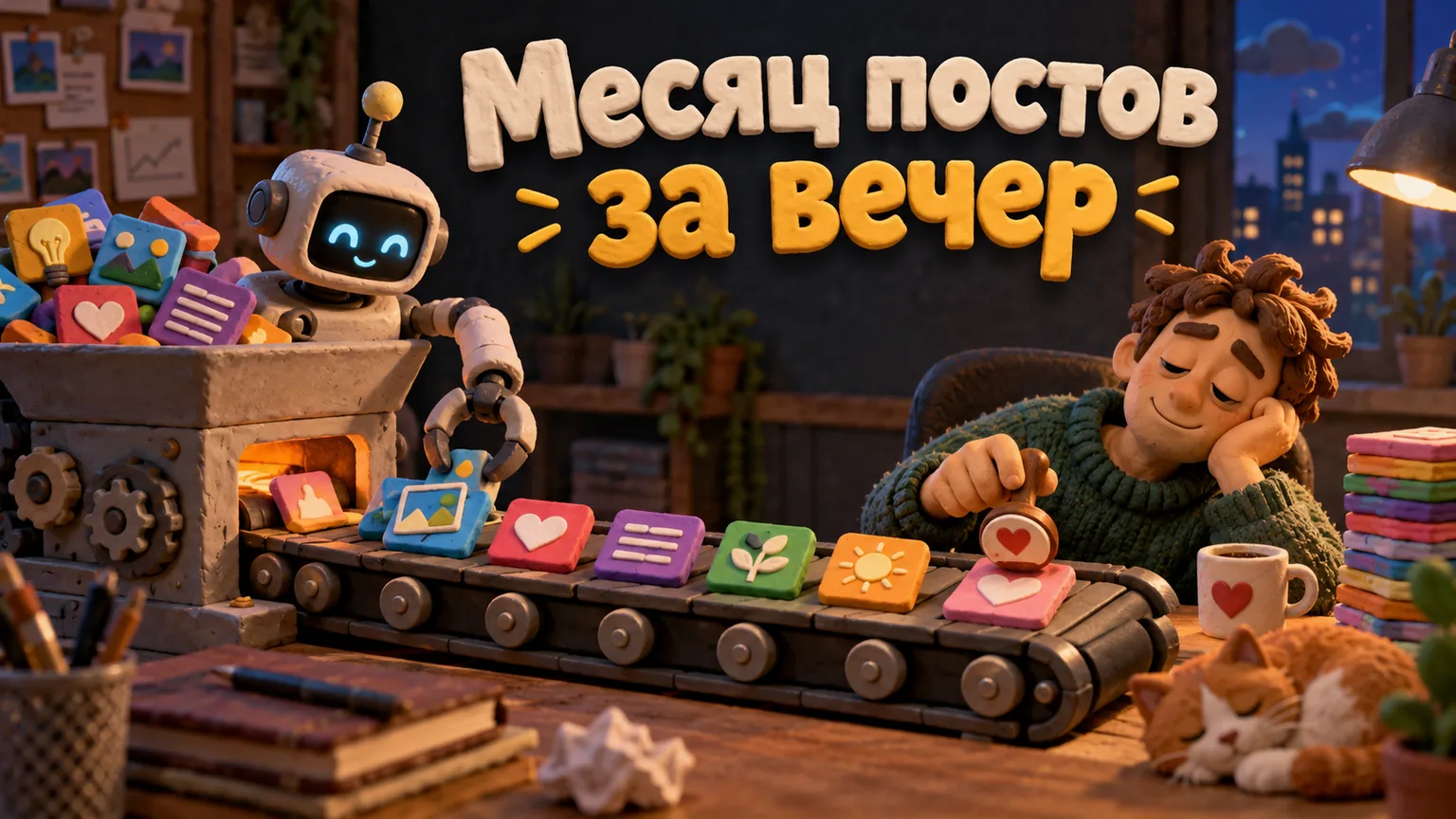 Обложка статьи: Нейросеть для постов в соцсетях: контент на месяц для бизнеса за вечер
